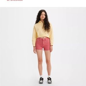 Levi’s peach rose hi rise colored denim shorts